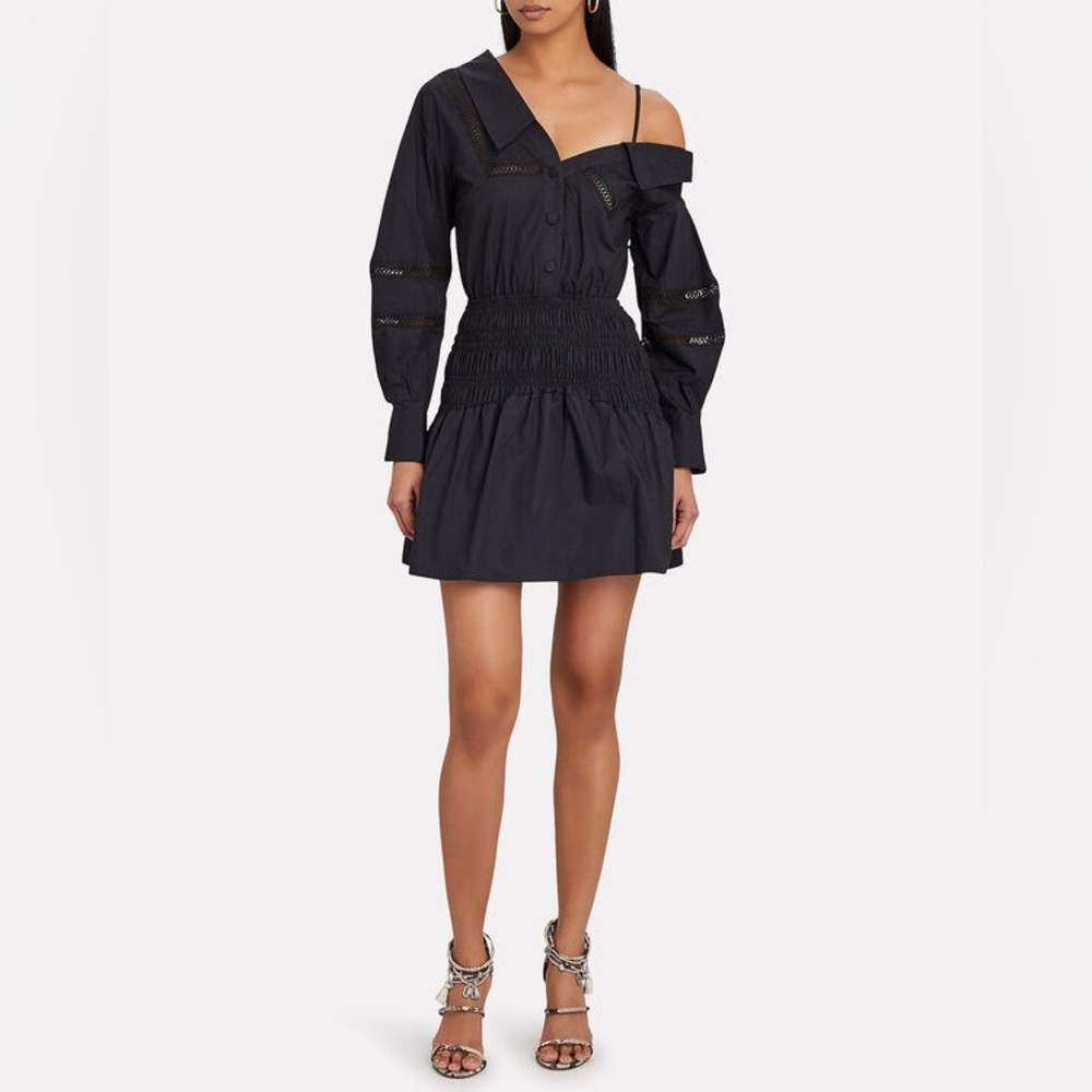 SELF-PORTRAIT One-Shoulder Poplin Shirt Dress Size 8